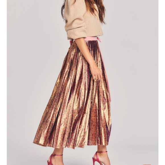 LoveShackFancy Lotty Midi Skirt Pink Orchid Size 4 - Picture 3 of 5